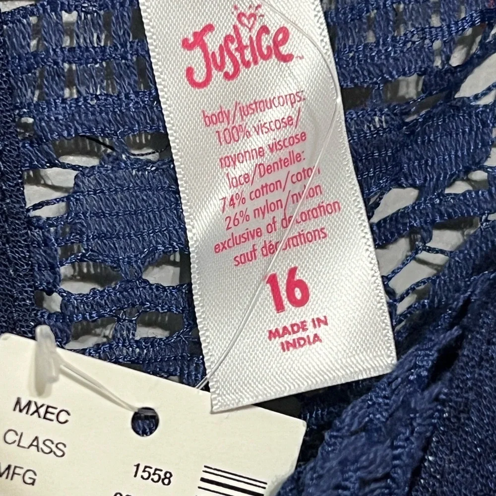 Justice Blue Printed Lace Flare Sleeve Romper Tween Festive Summer Fashion 16